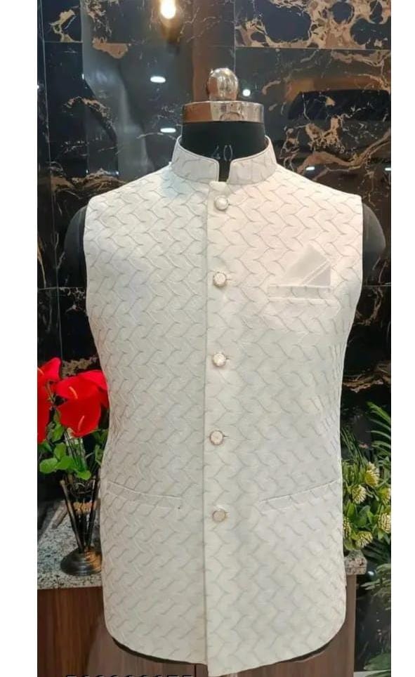 Cream Zigzag Sleeveless Men's Jacket
